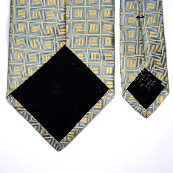 Brooks Brothers Pure Silk Gold and Blue Geometric Woven Necktie, EUC - Picture 5 of 6